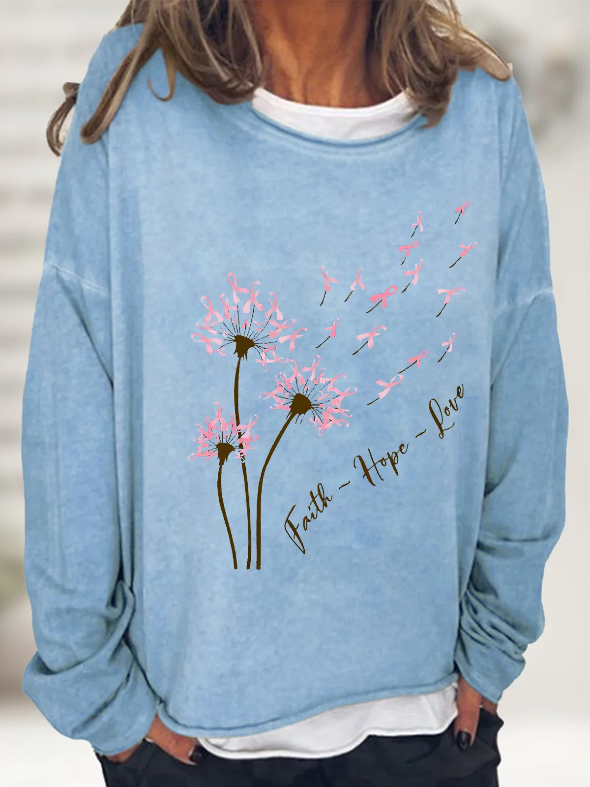 Faith Hope Love Dandelion Pink Ribbon Dandelion Casual Sweatshirt