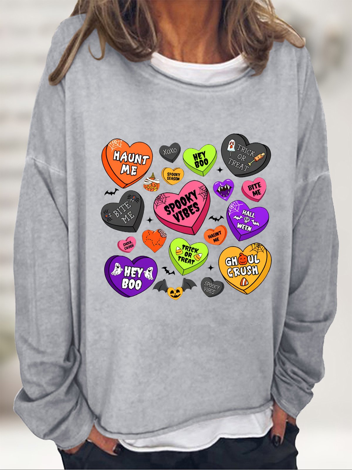 Candy Hearts Halloween Casual Sweatshirt