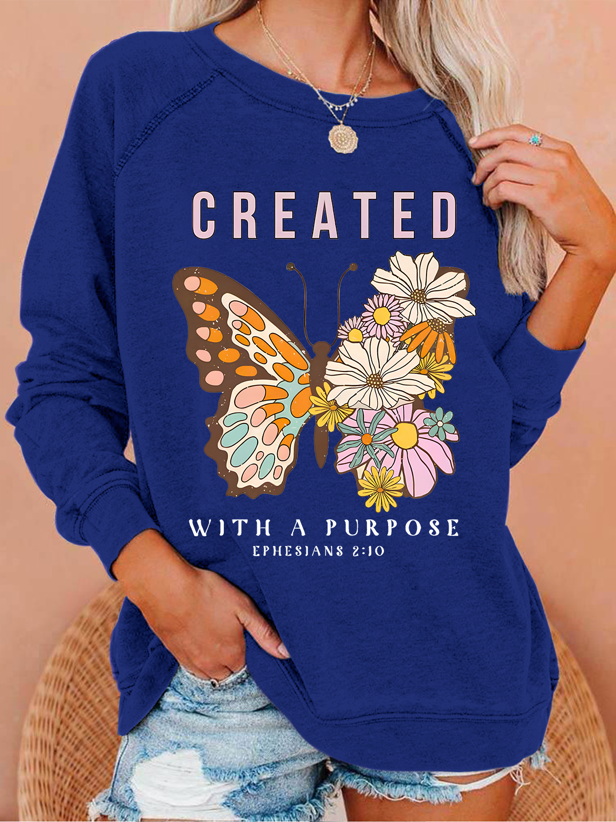 Created With Purpose Christian Casual Text Letters Sweatshirt