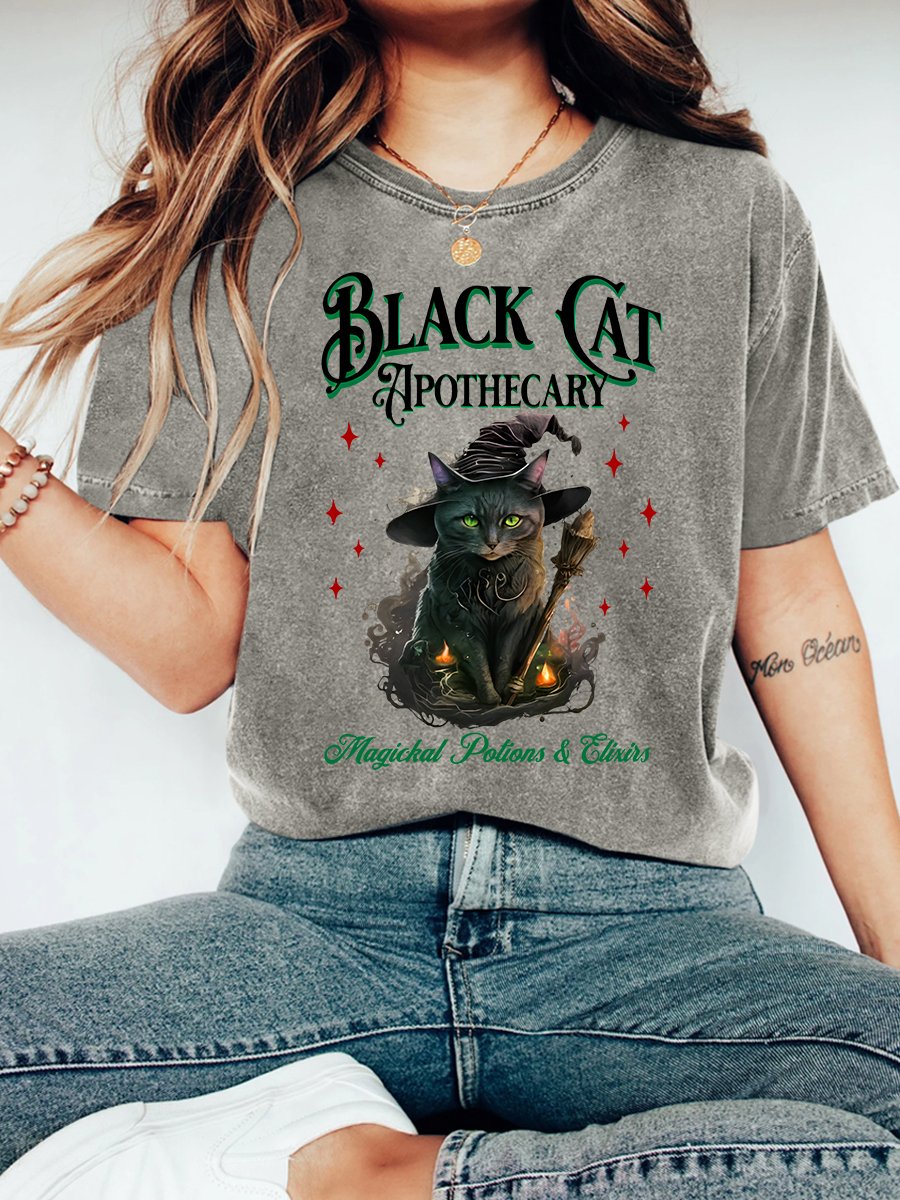 Black Cat Apothecary Halloween  Vintage Distressed Shirt