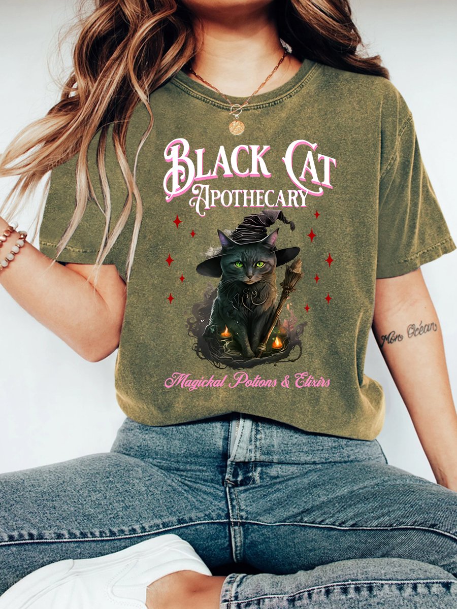 Black Cat Apothecary Halloween  Vintage Distressed Shirt