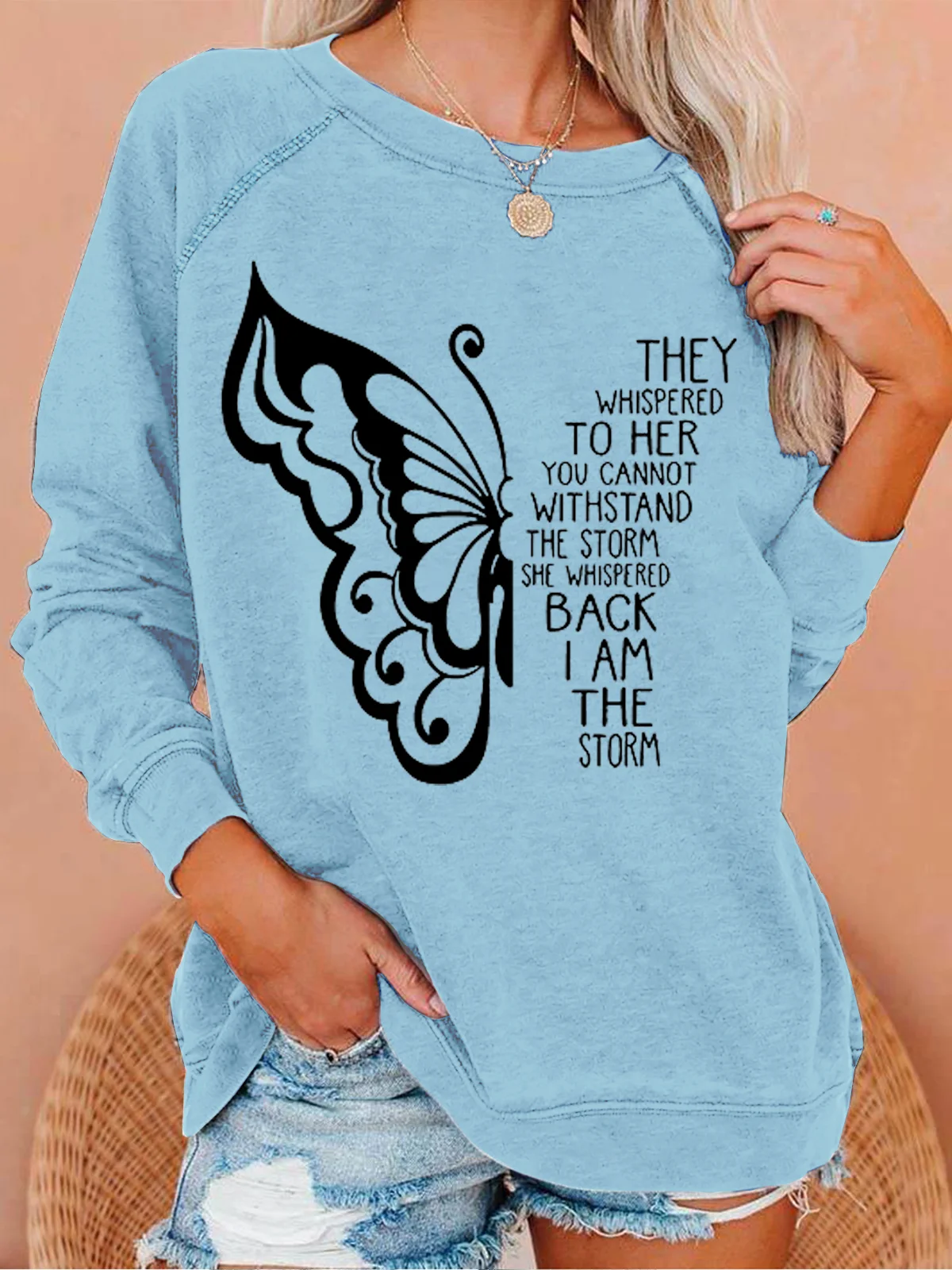 Women's Butterfly Letters Animal Casual Sweatshirt