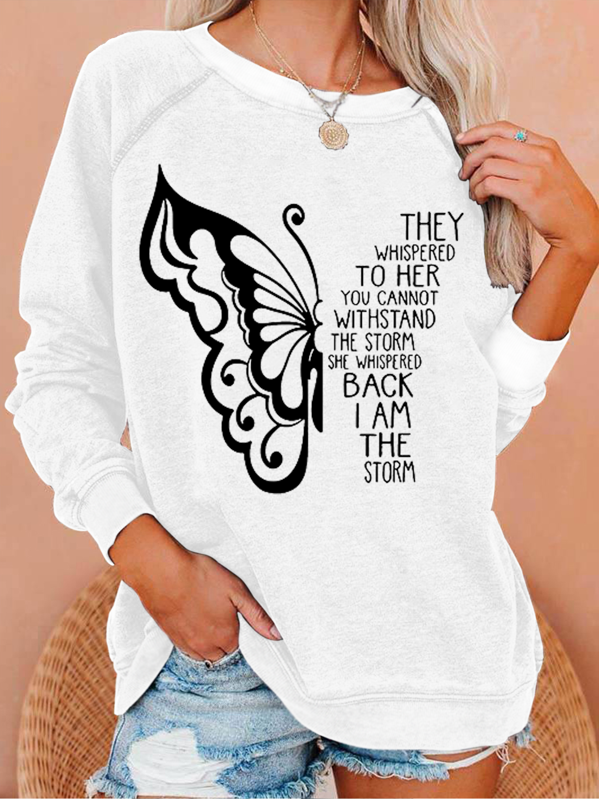 Women's Butterfly Letters Animal Casual Sweatshirt