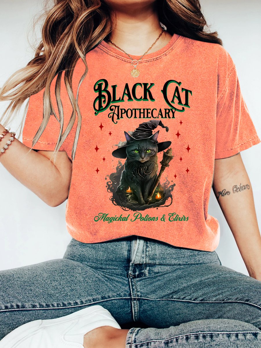 Black Cat Apothecary Halloween  Vintage Distressed Shirt