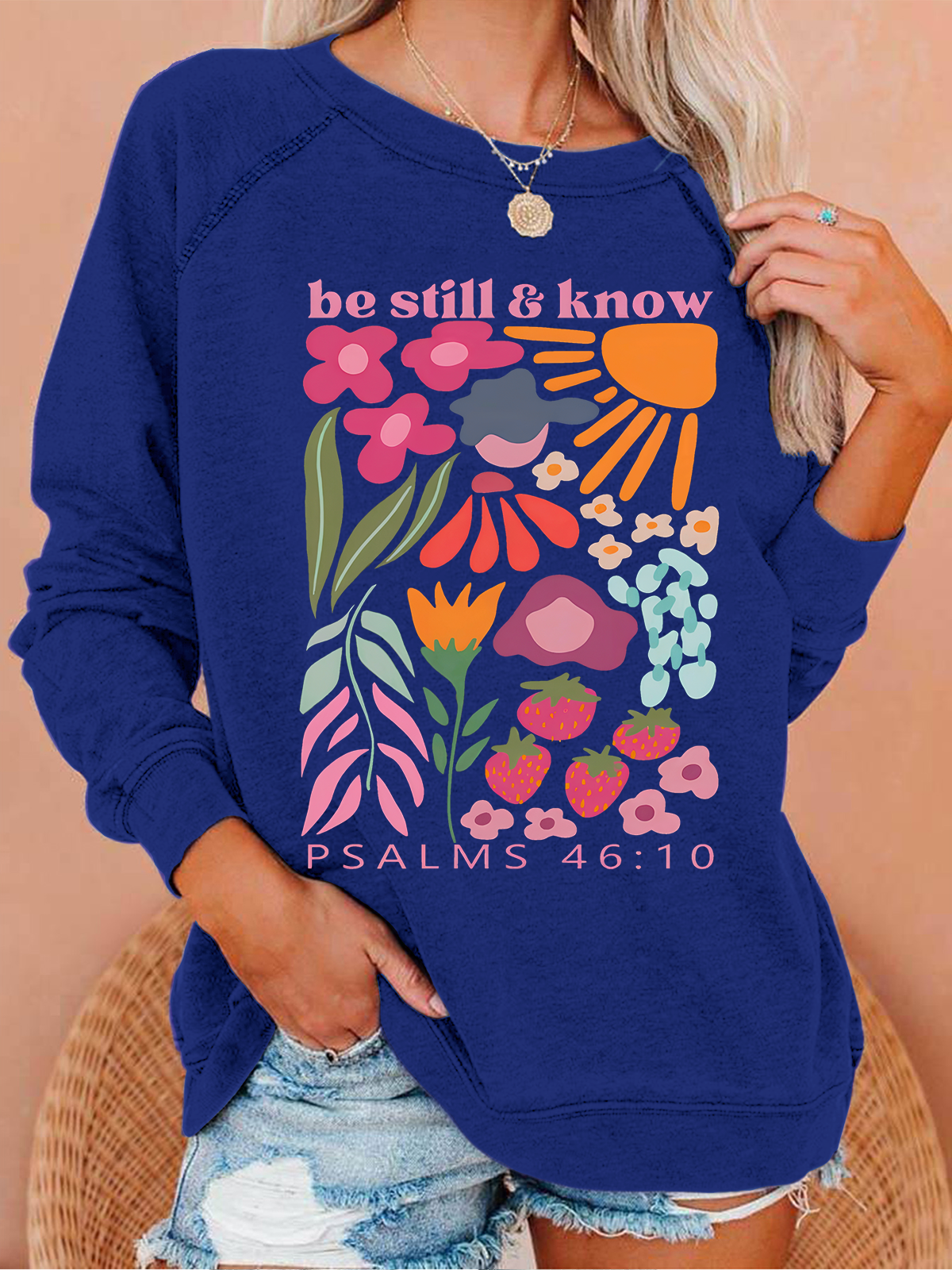 Be Still And Know Christian Washed T-Shirt Crew Neck Casual Sweatshirt