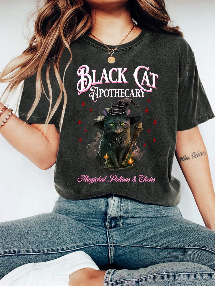 Black Cat Apothecary Halloween  Vintage Distressed Shirt