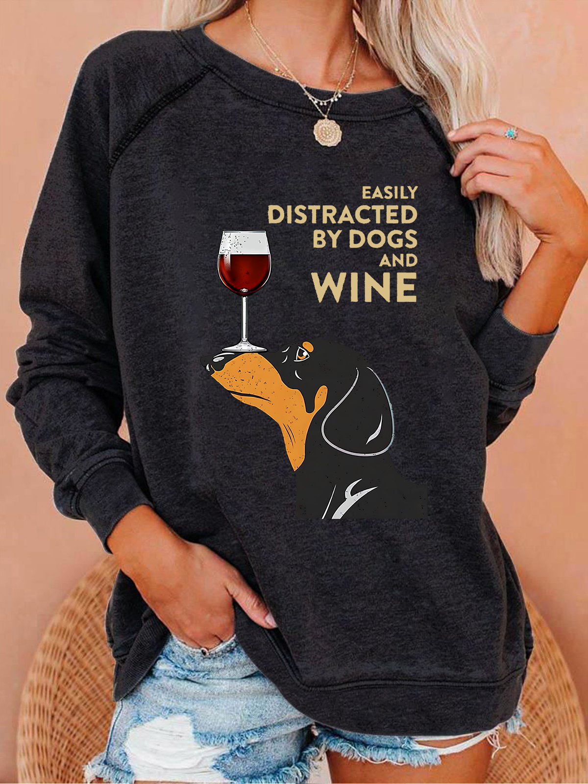 EASILY DISTRACTED Crew Neck Casual Text Letters Sweatshirt