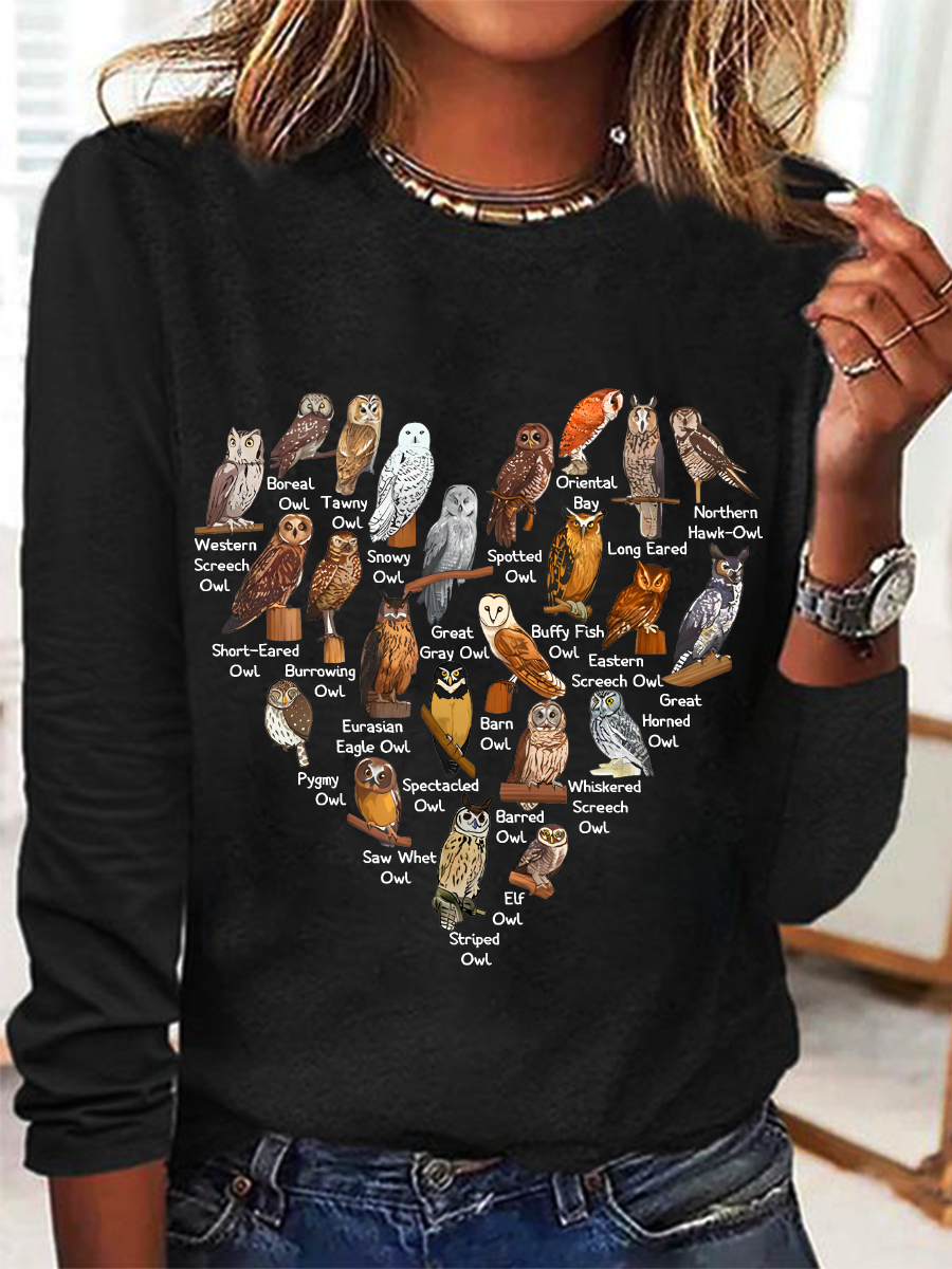 Love Owls Heart Casual Long Sleeve Shirt