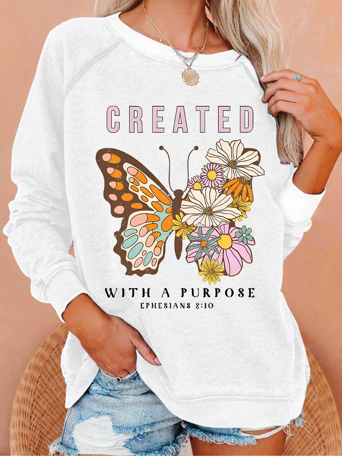 Created With Purpose Christian Casual Text Letters Sweatshirt