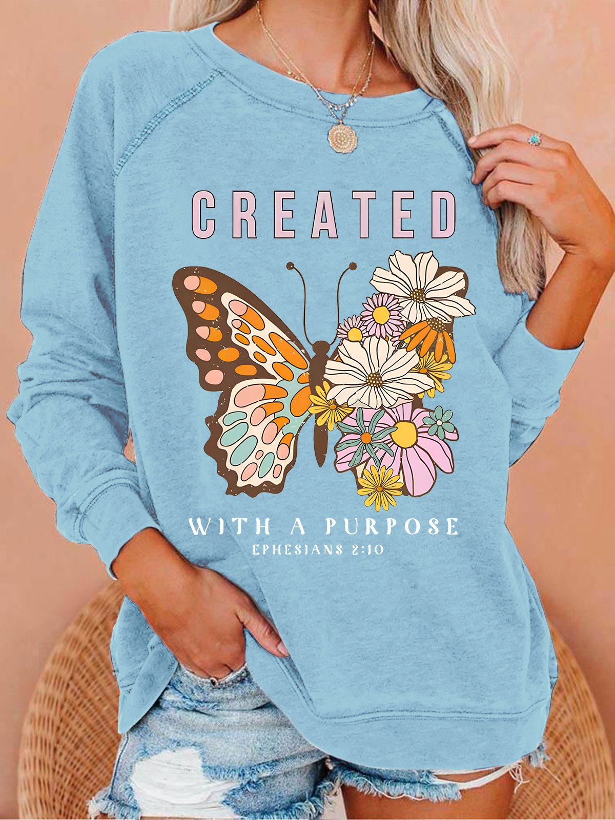 Created With Purpose Christian Casual Text Letters Sweatshirt