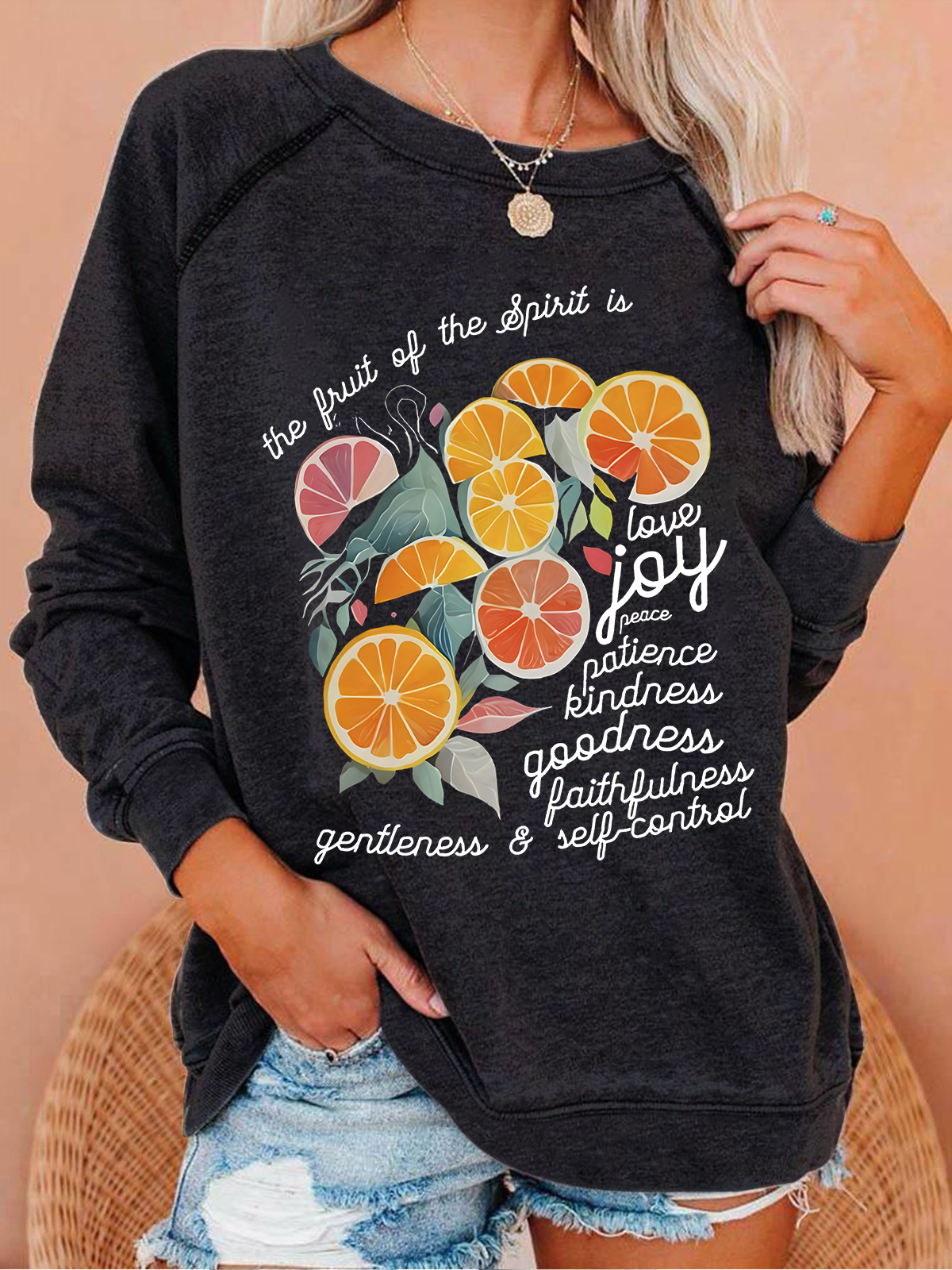 The Fruit Of The Spirit Is Love Christian Crew Neck Casual Sweatshirt