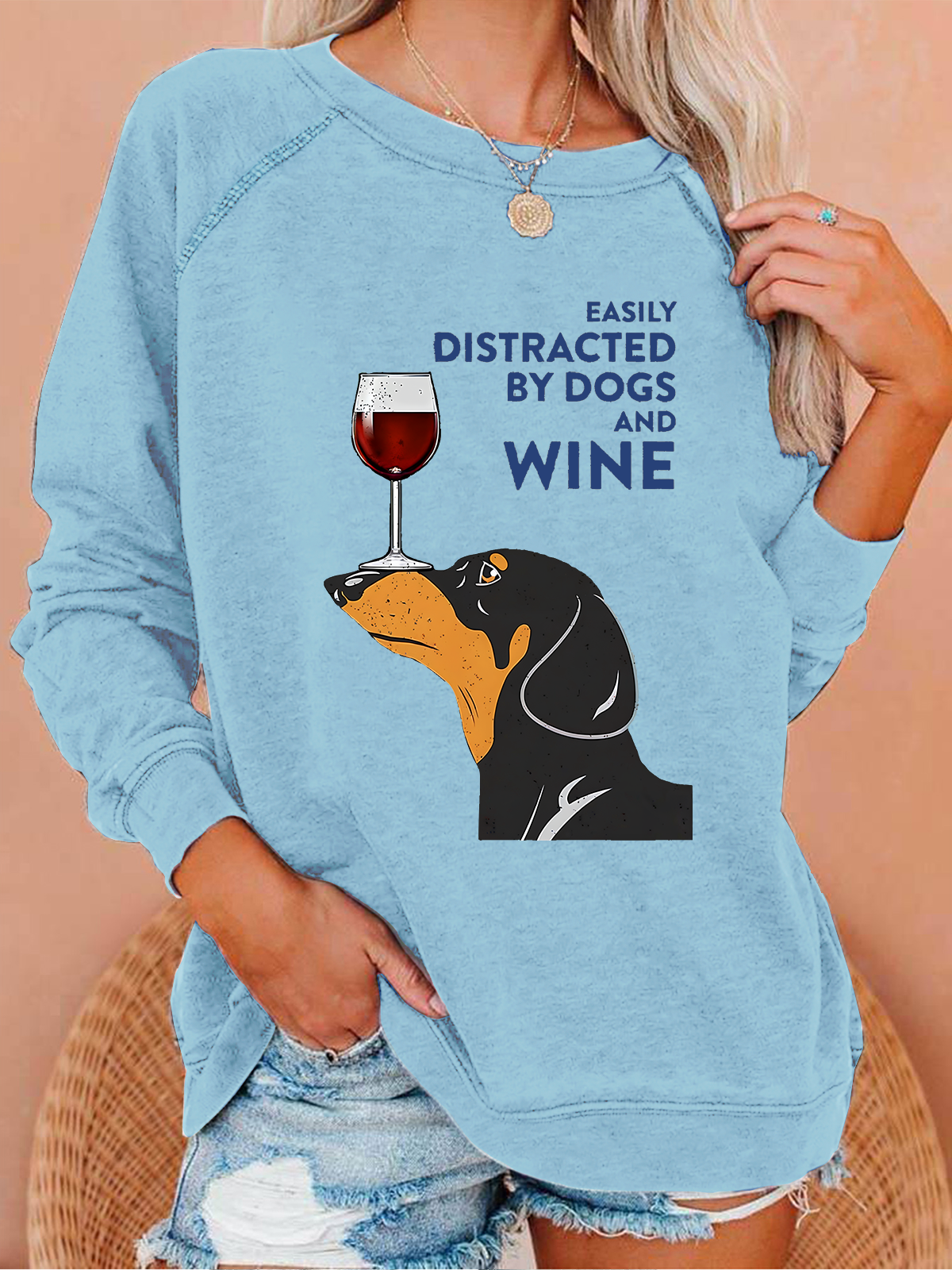 EASILY DISTRACTED Crew Neck Casual Text Letters Sweatshirt