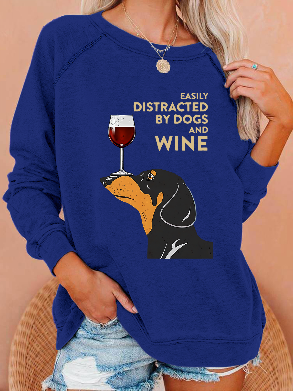 EASILY DISTRACTED Crew Neck Casual Text Letters Sweatshirt