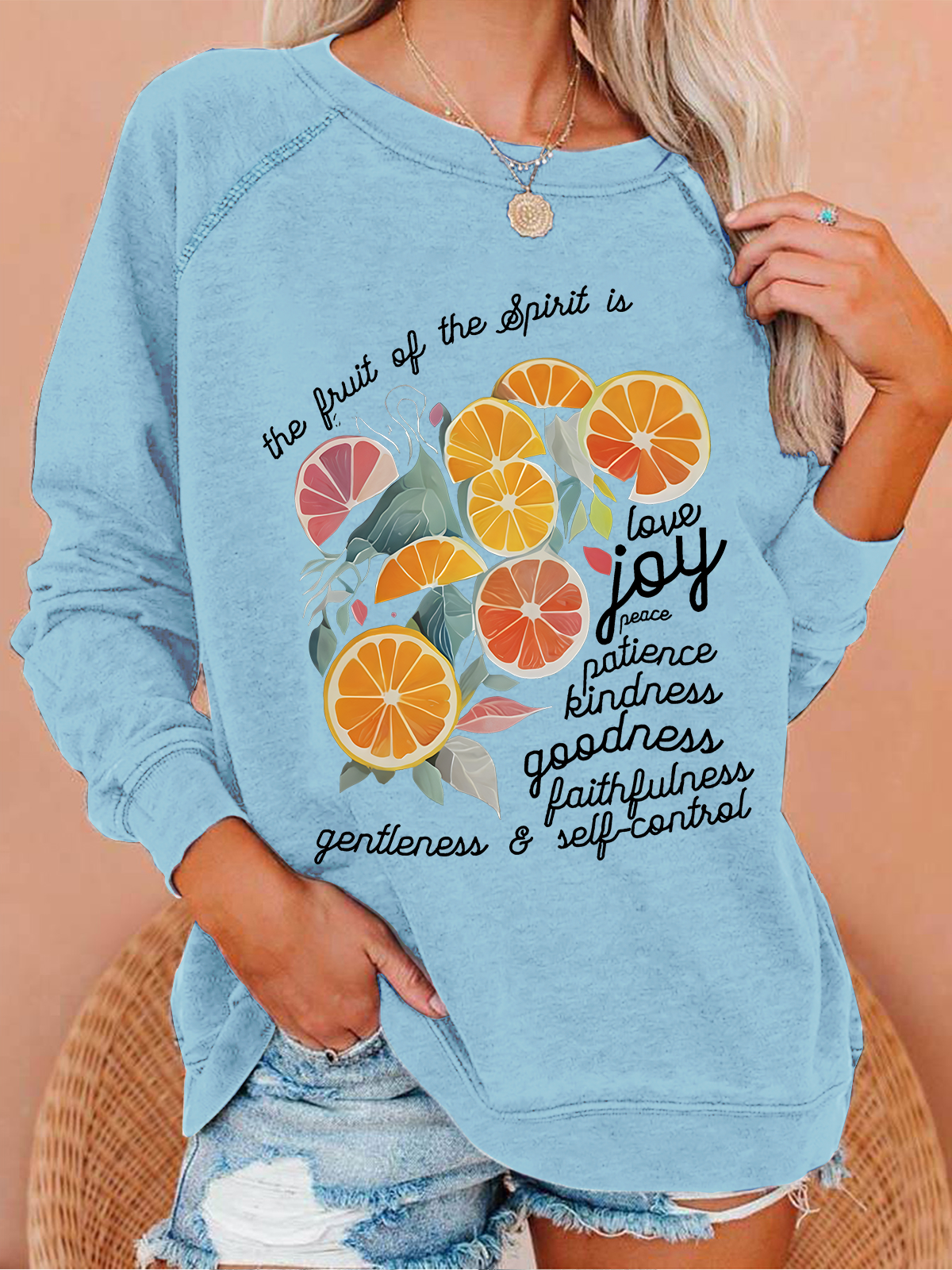 The Fruit Of The Spirit Is Love Christian Crew Neck Casual Sweatshirt