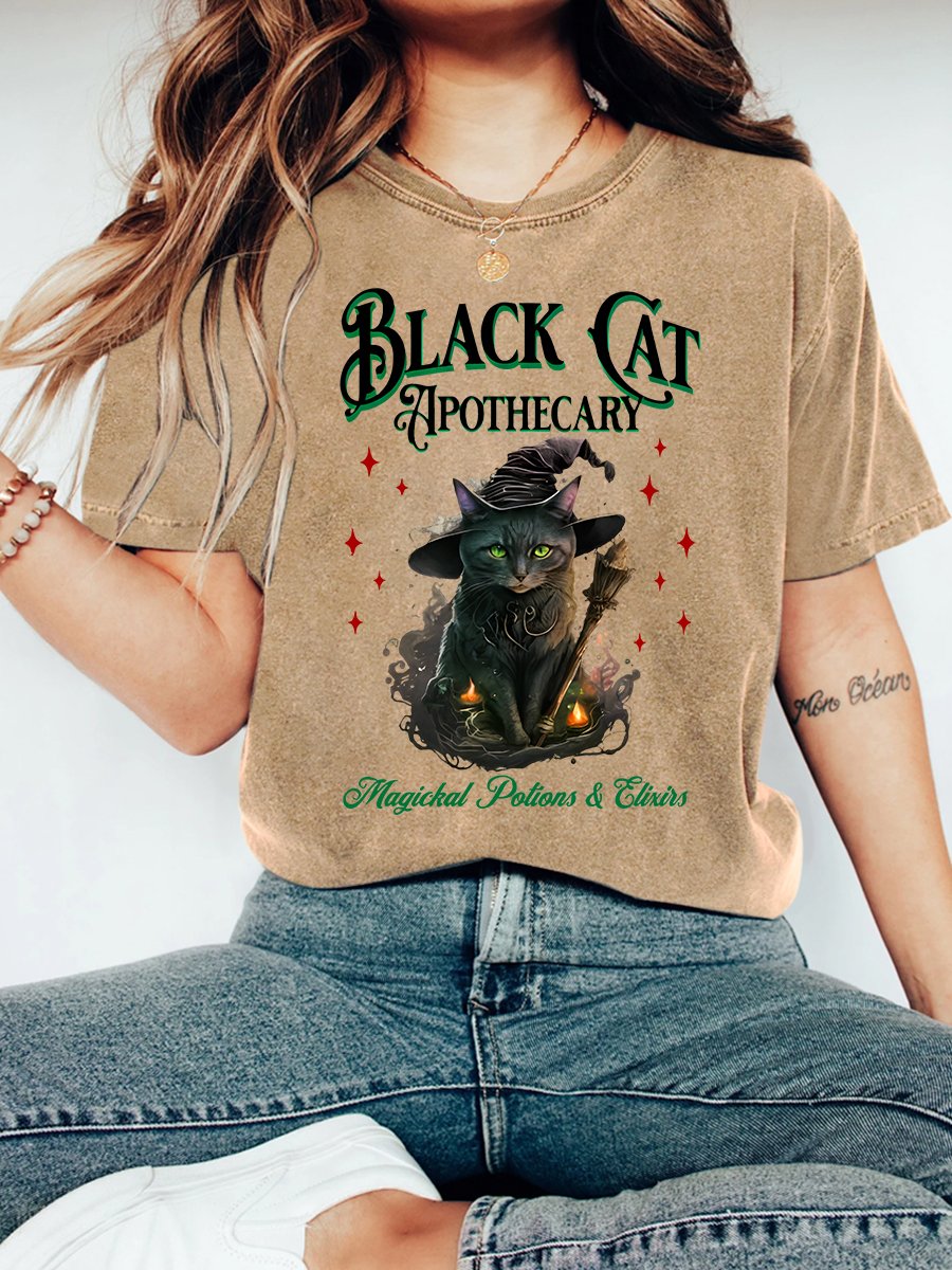 Black Cat Apothecary Halloween  Vintage Distressed Shirt