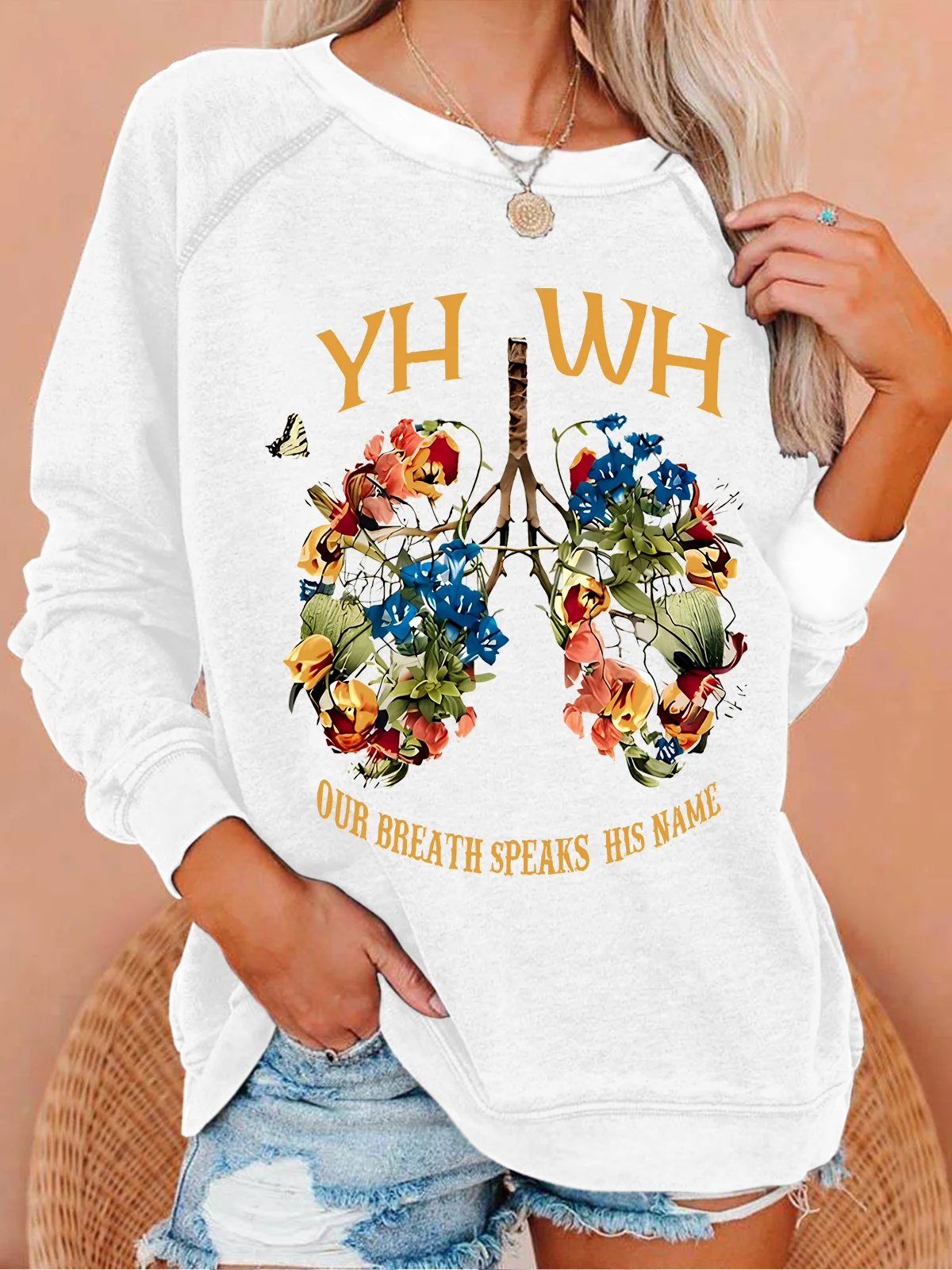 YHWH Our Breath Speaks His Name Chrsitian Casual Crew Neck Sweatshirt