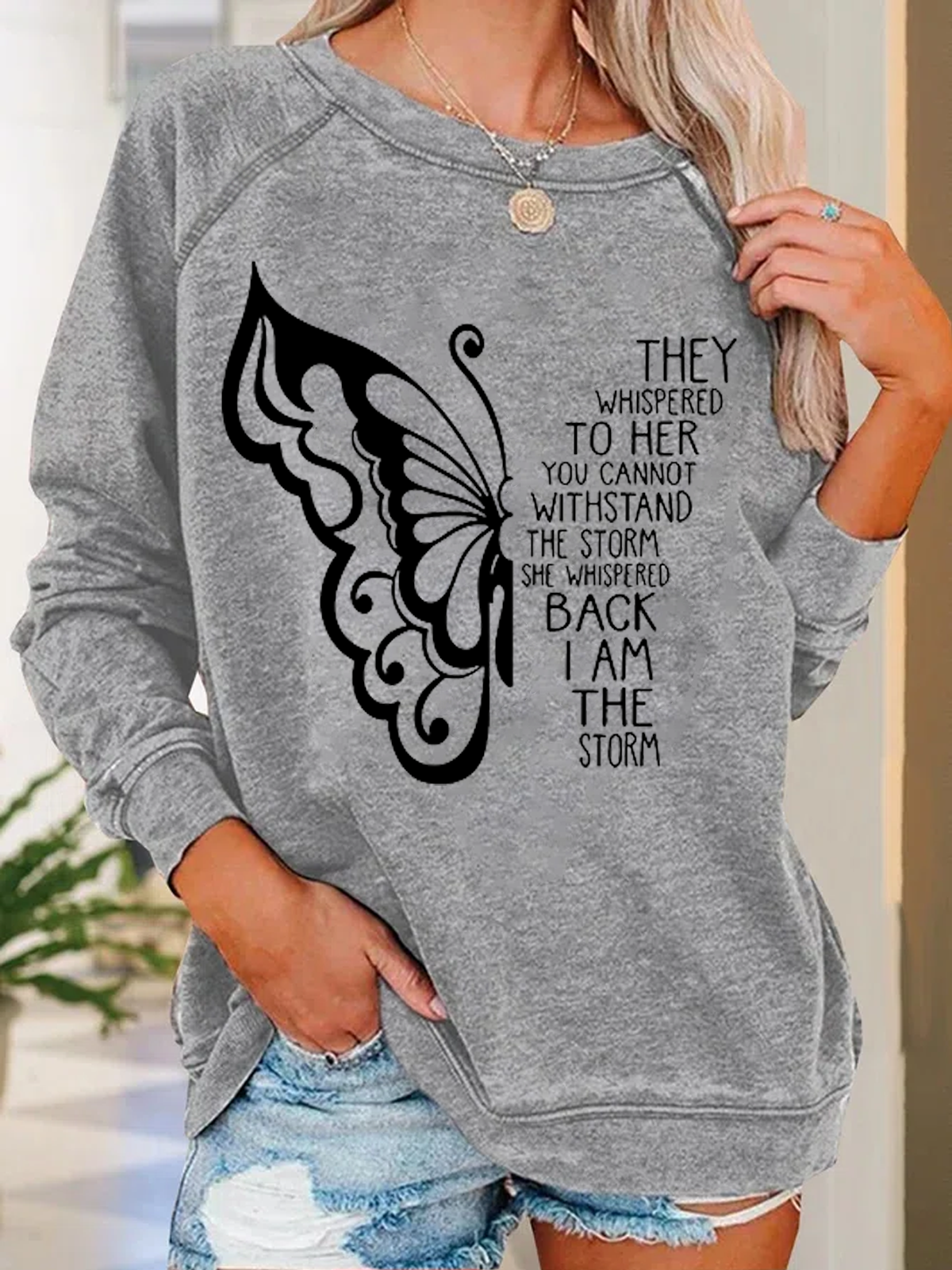 Women's Butterfly Letters Animal Casual Sweatshirt