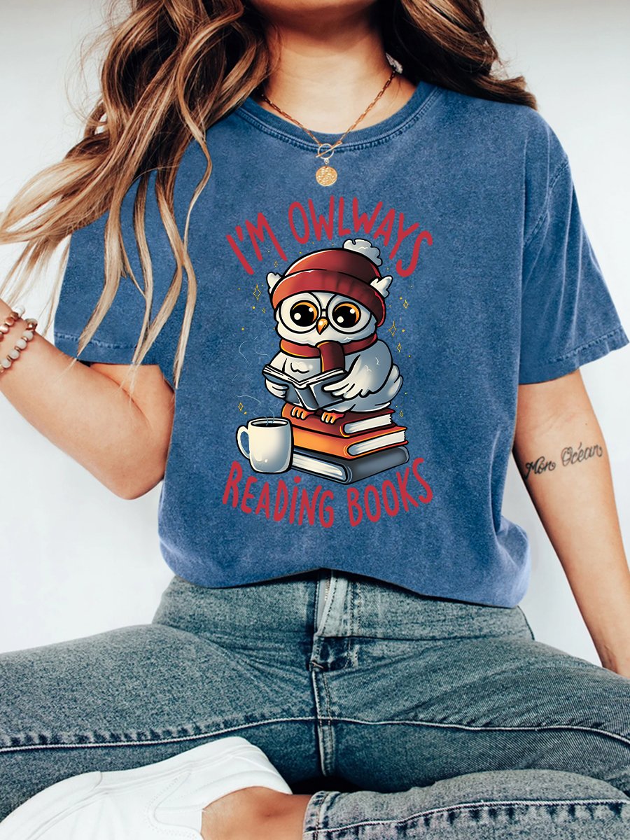 Owlways Reading Books Vintage Distressed Shirt