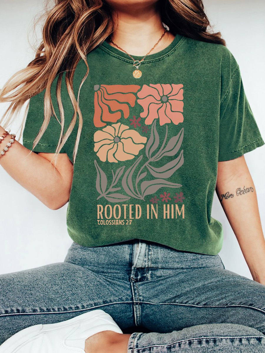 Rooted In Him Christian Vintage Distressed Shirt