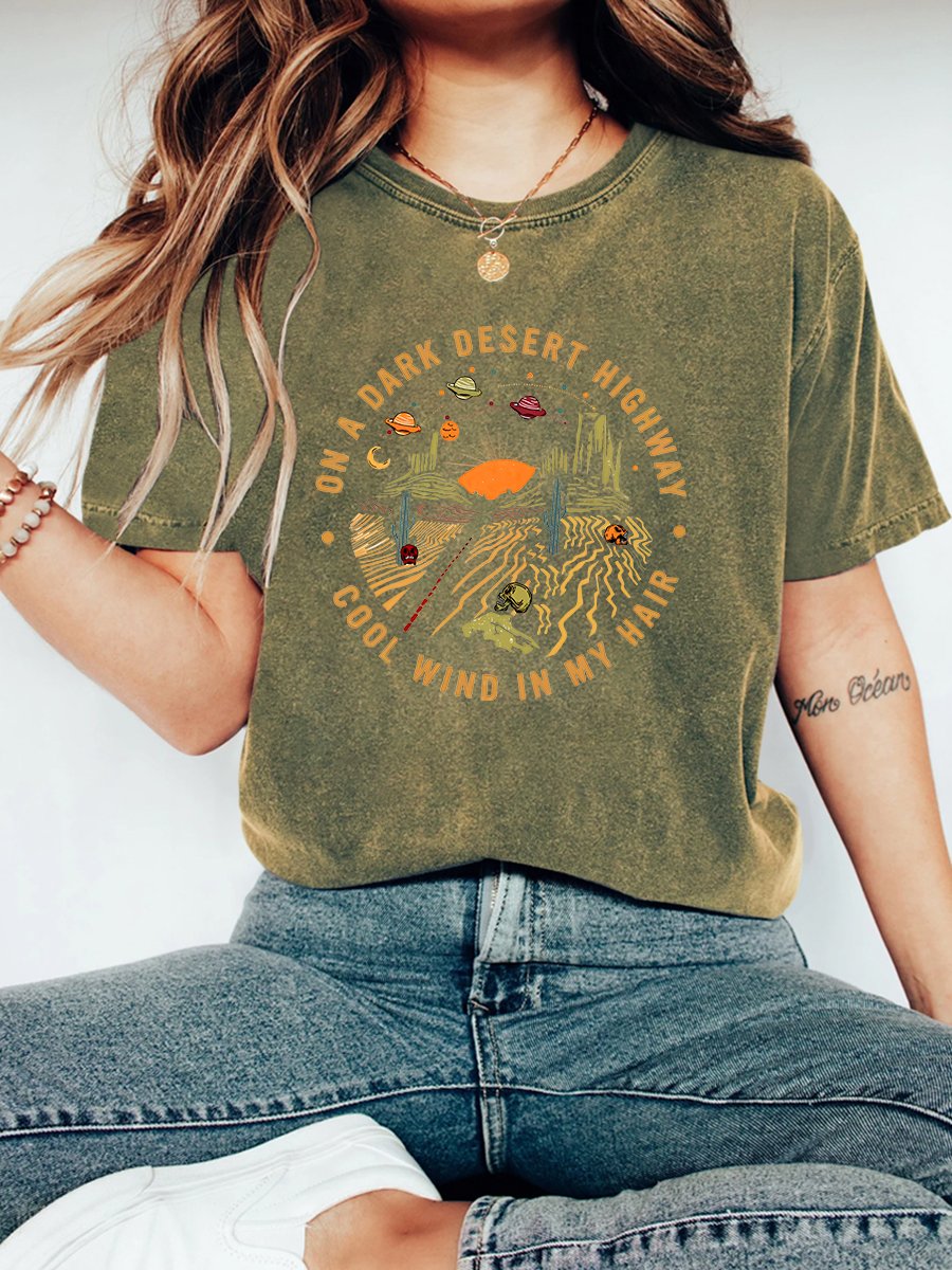 On A Dark Desert Highway Cool Wind In My Hair Vintage Distressed Shirt