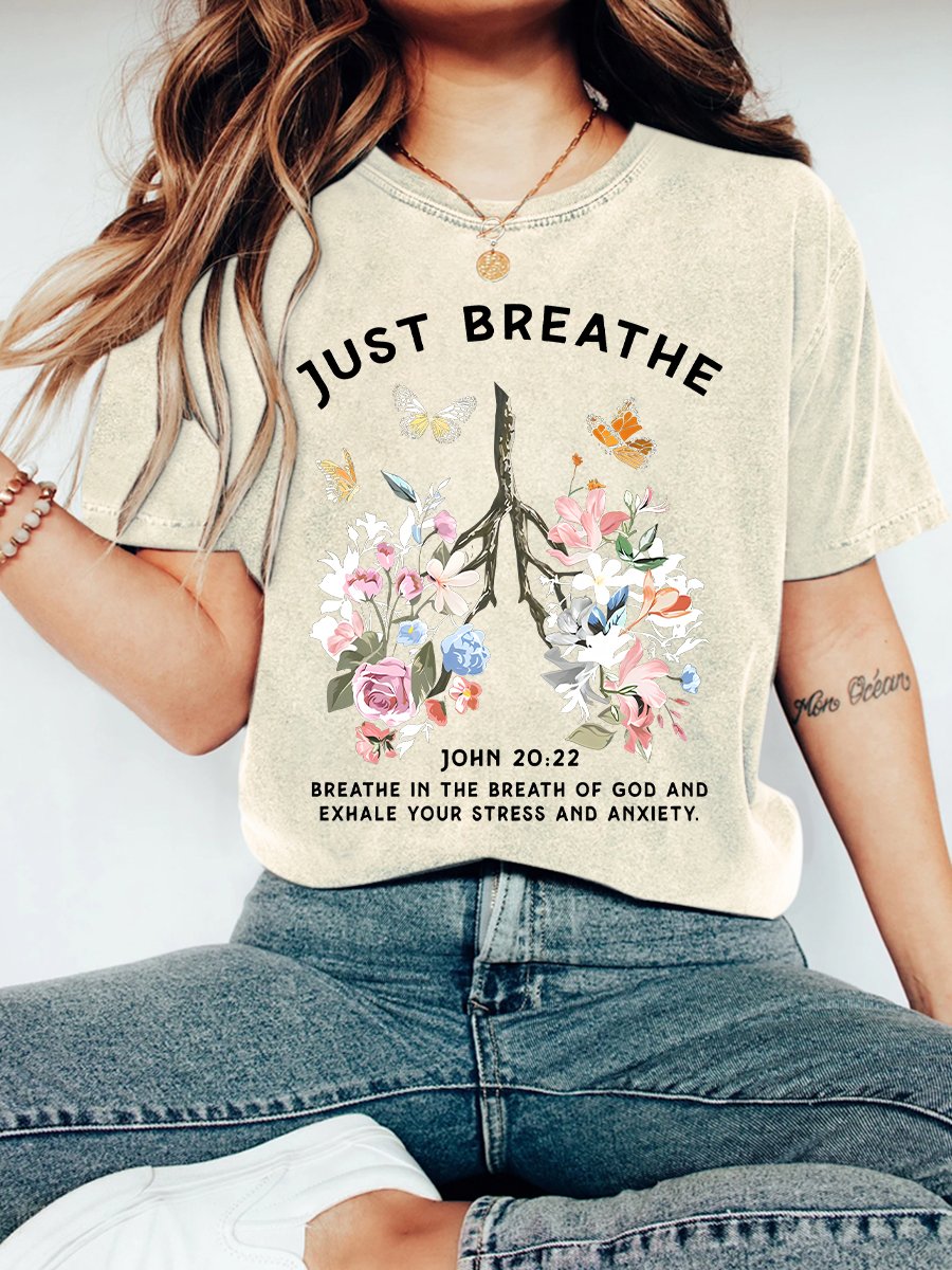 Just Breathe Boho Christian Vintage Distressed Shirt