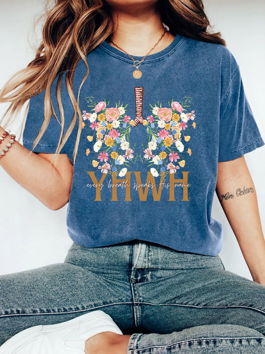 YHWH Floral Christian Washed T-Shirt Vintage Distressed Shirt