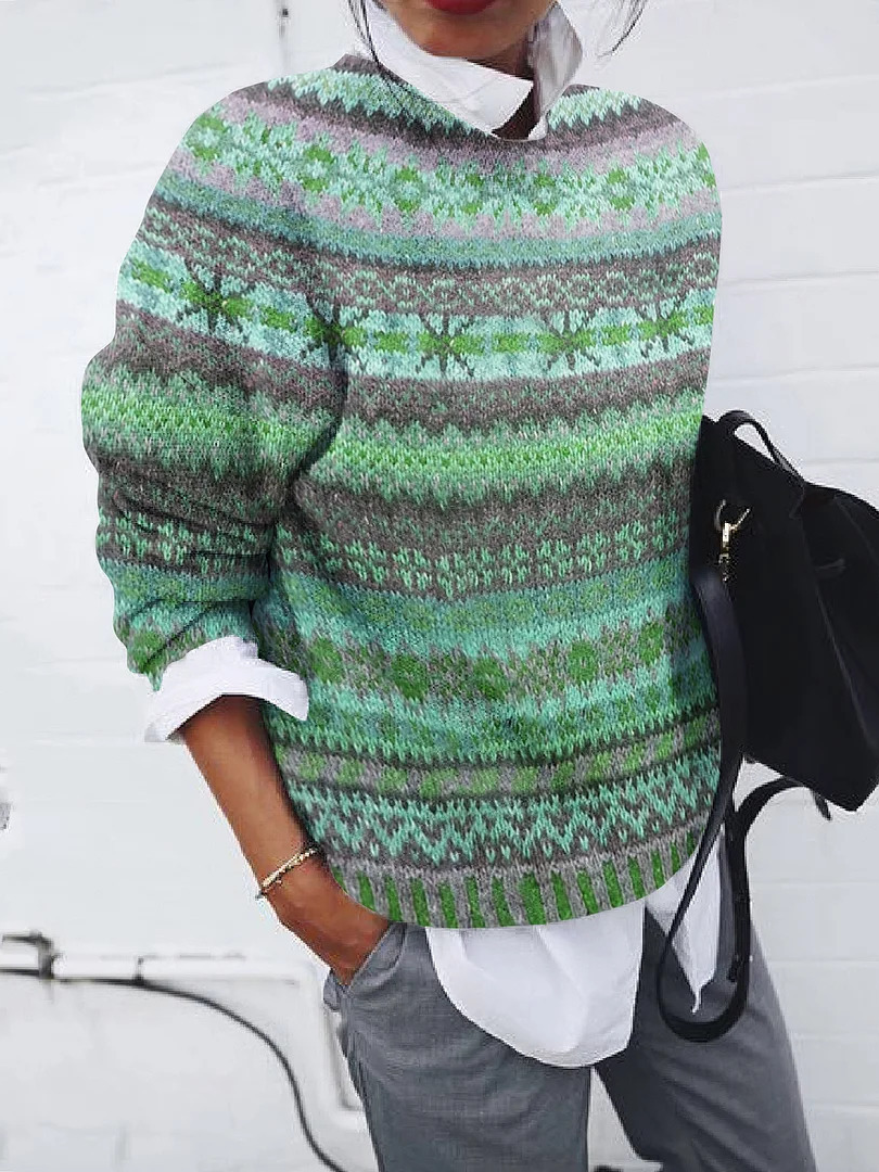 Casual Loose Yarn/Wool Yarn Color Block Sweater