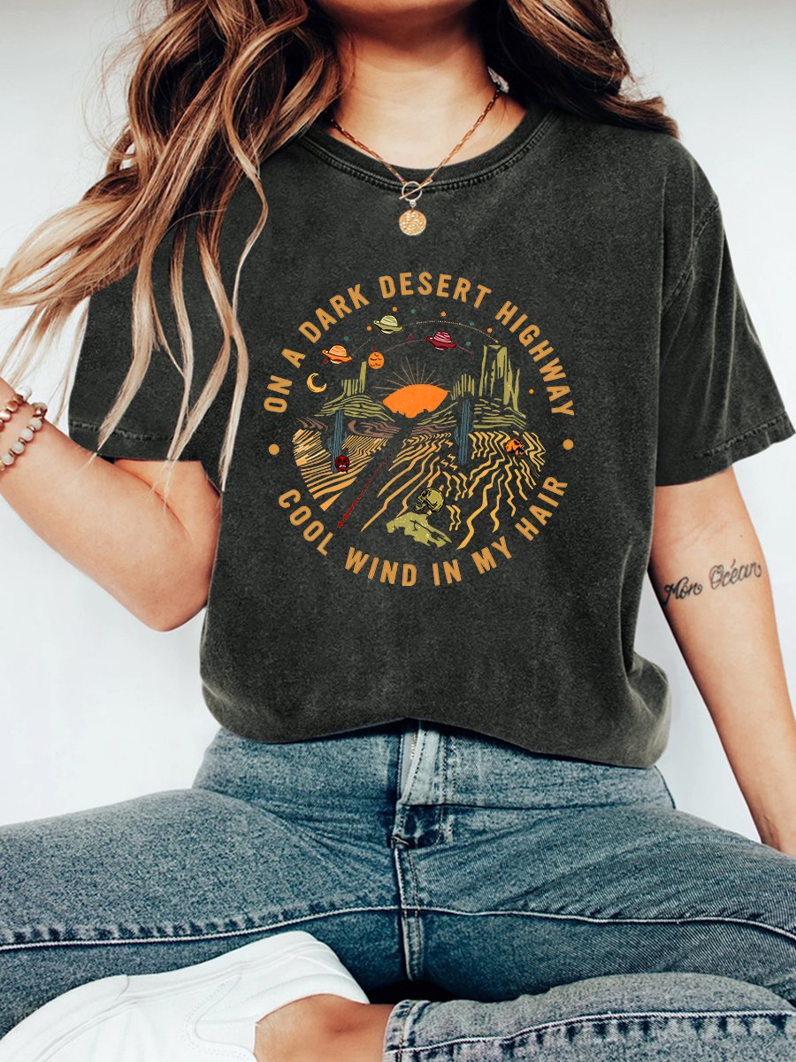 On A Dark Desert Highway Cool Wind In My Hair Vintage Distressed Shirt