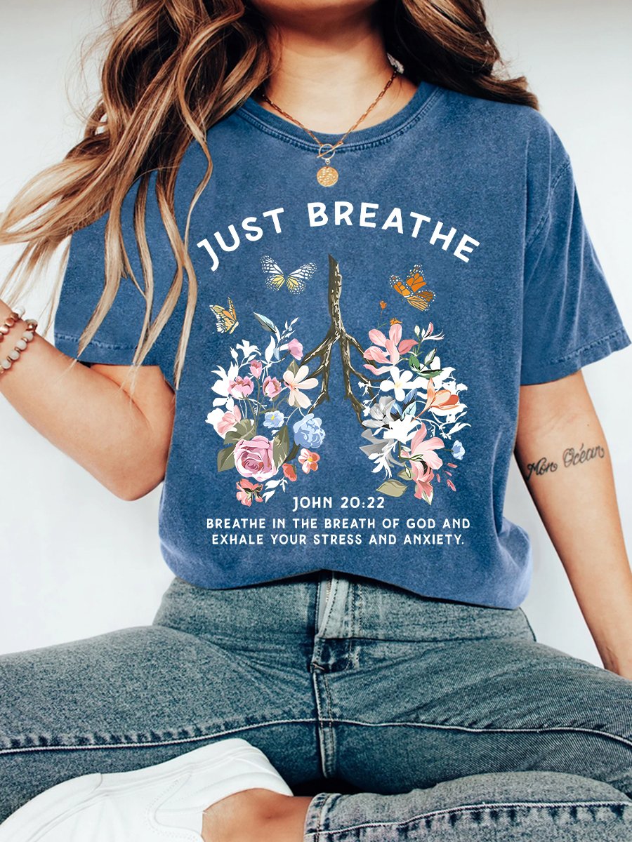 Just Breathe Boho Christian Vintage Distressed Shirt