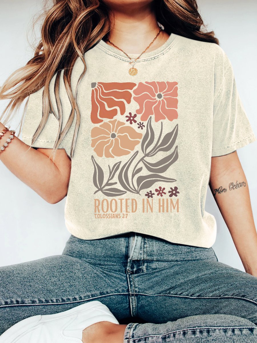 Rooted In Him Christian Vintage Distressed Shirt