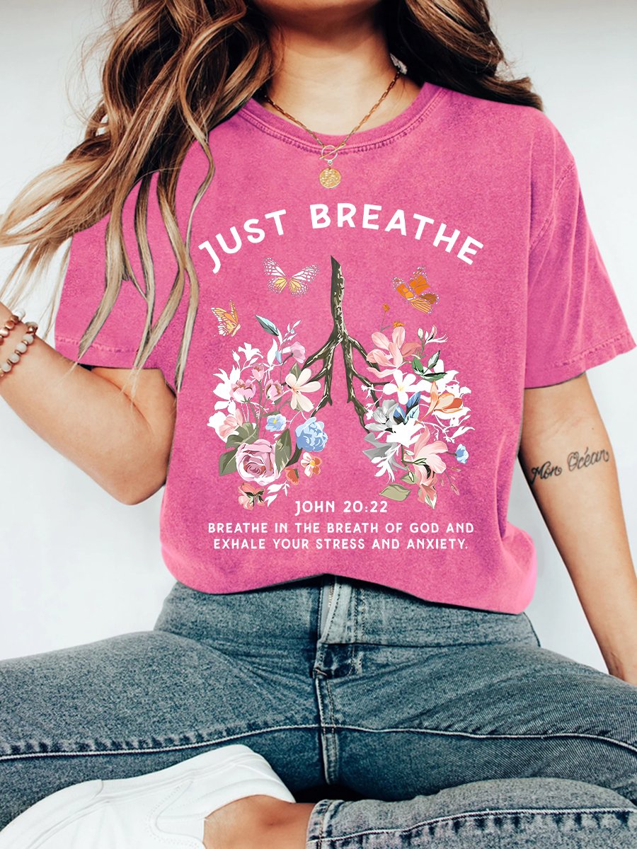 Just Breathe Boho Christian Vintage Distressed Shirt