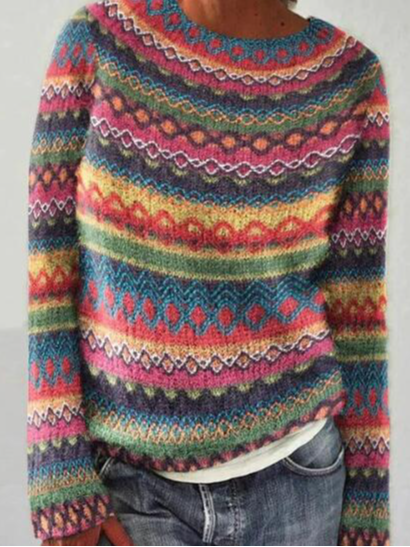 Yarn/Wool Yarn Abstract Casual Crew Neck Sweater