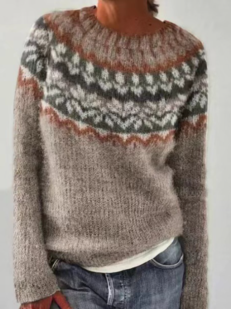 Yarn/Wool Yarn Abstract Casual Crew Neck Sweater