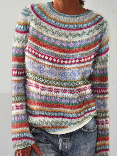 Yarn/Wool Yarn Abstract Casual Crew Neck Sweater