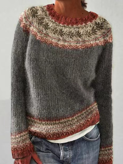 Yarn/Wool Yarn Abstract Casual Crew Neck Sweater