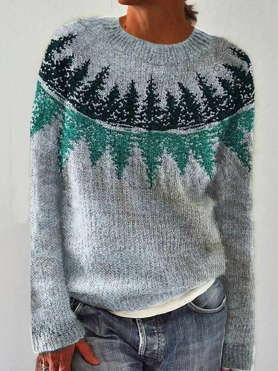 Yarn/Wool Yarn Abstract Casual Crew Neck Sweater