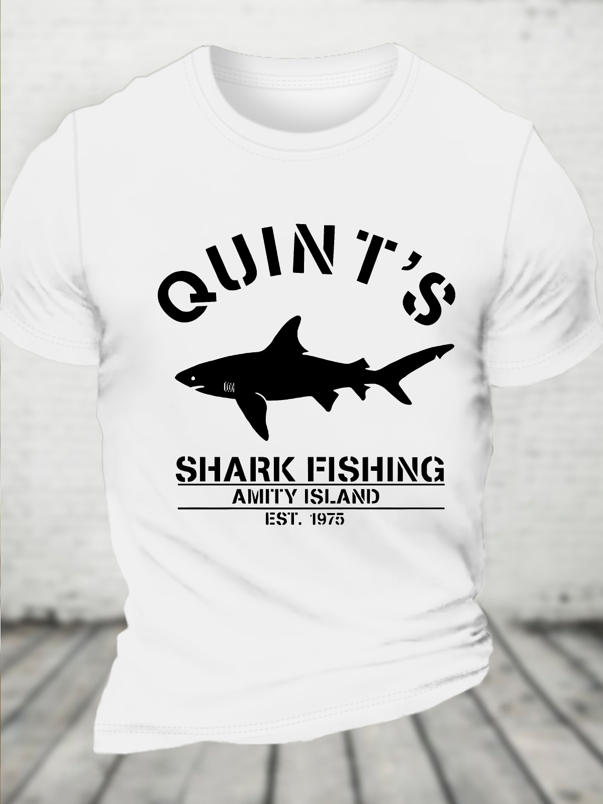 Quint's Shark Fishing Jaws Print Cotton T-Shirt