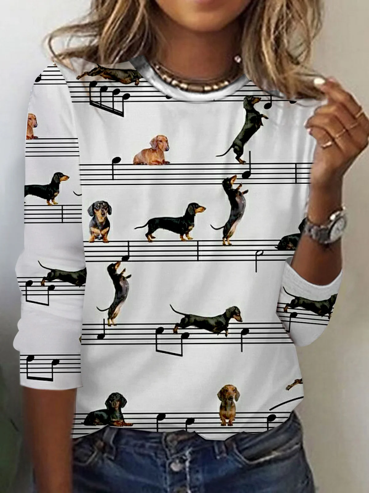 Music Dog Print Casual T-Shirt