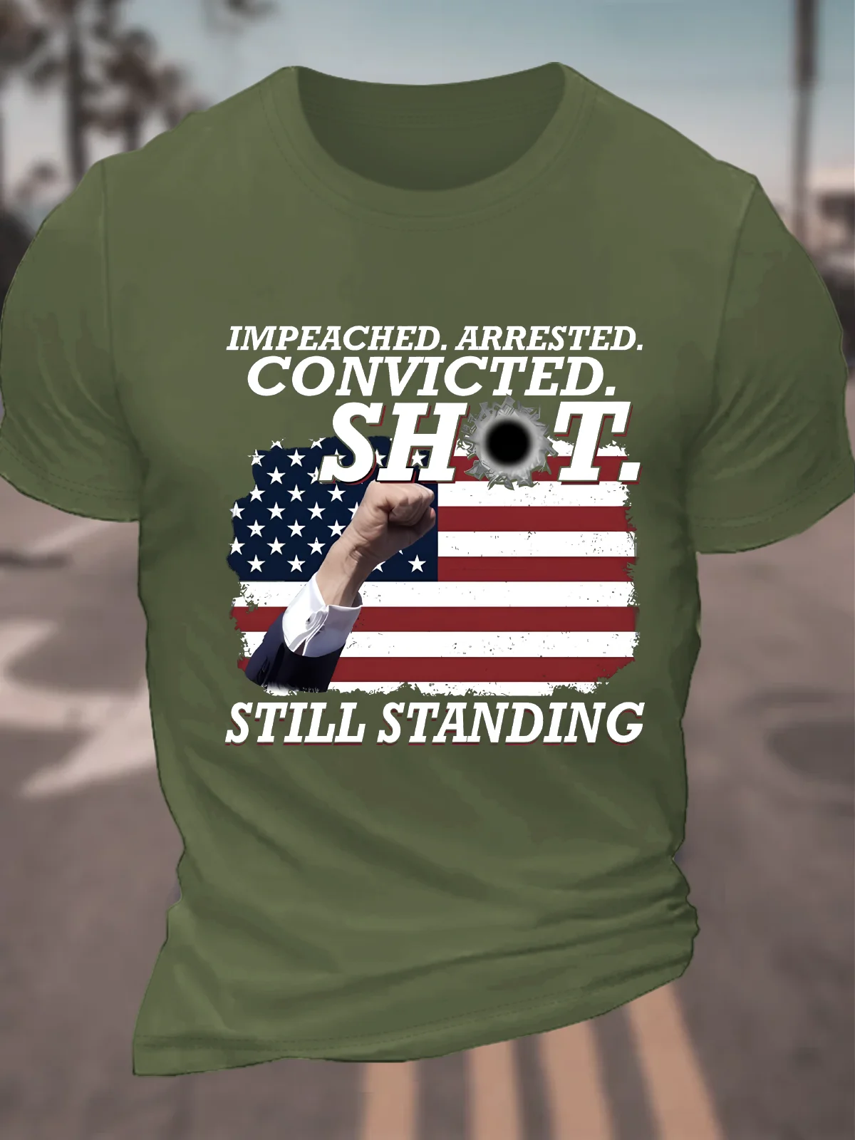 Impeached. Arrested. Convicted. Shot. Still Standing Cotton T-Shirt