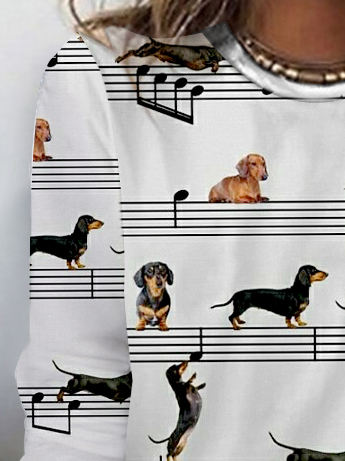 Music Dog Print Casual T-Shirt