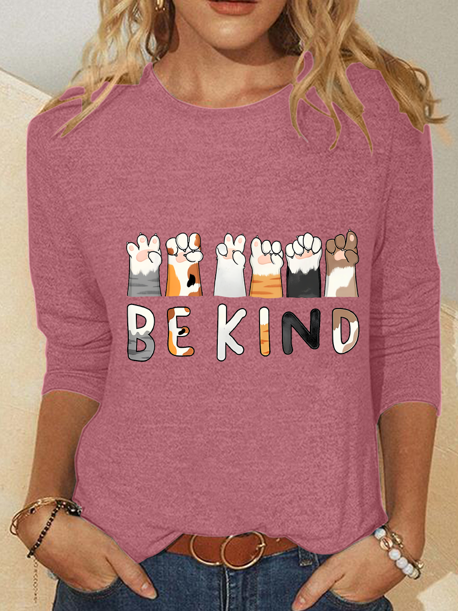 Be Kind Funny Cat Casual Long Sleeve Shirt