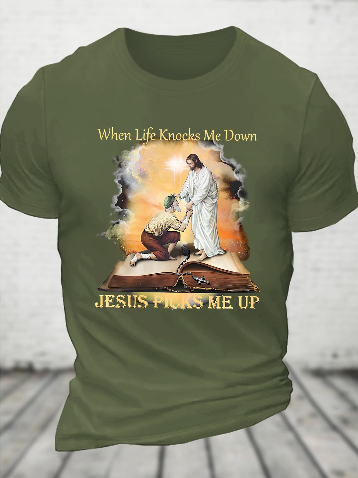 When Life Knows Me Down Jesus Picks Me Up Cotton T-shirt