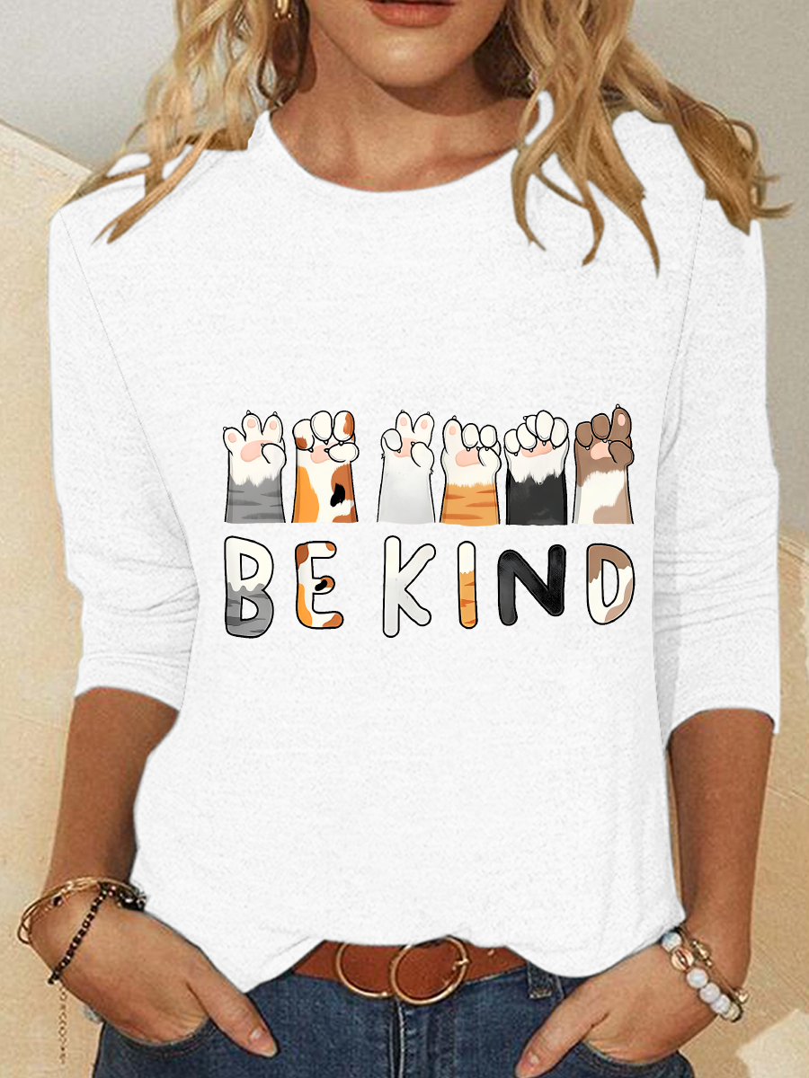 Be Kind Funny Cat Casual Long Sleeve Shirt