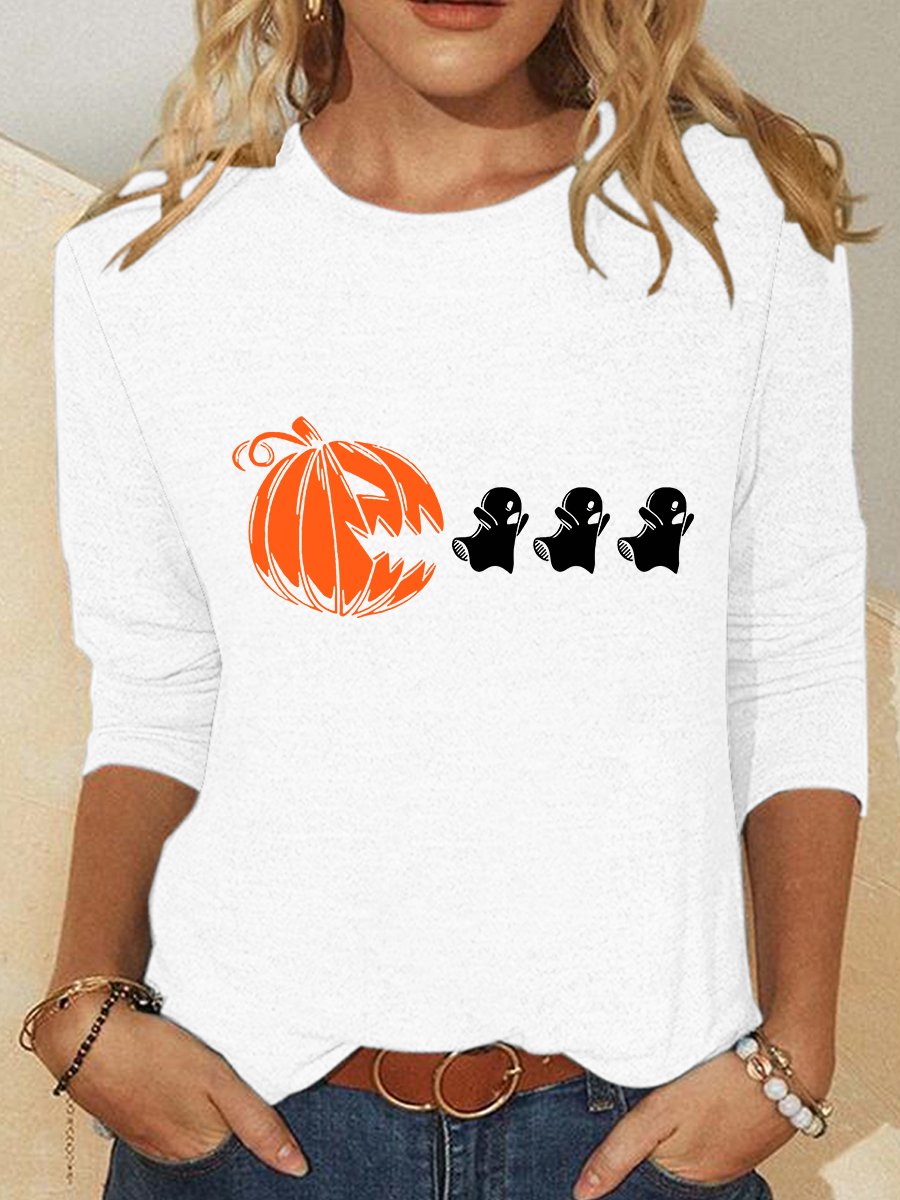 Halloween Ghost Shirt Pumpkin Halloween Matching Shirt Casual Long Sleeve Shirt