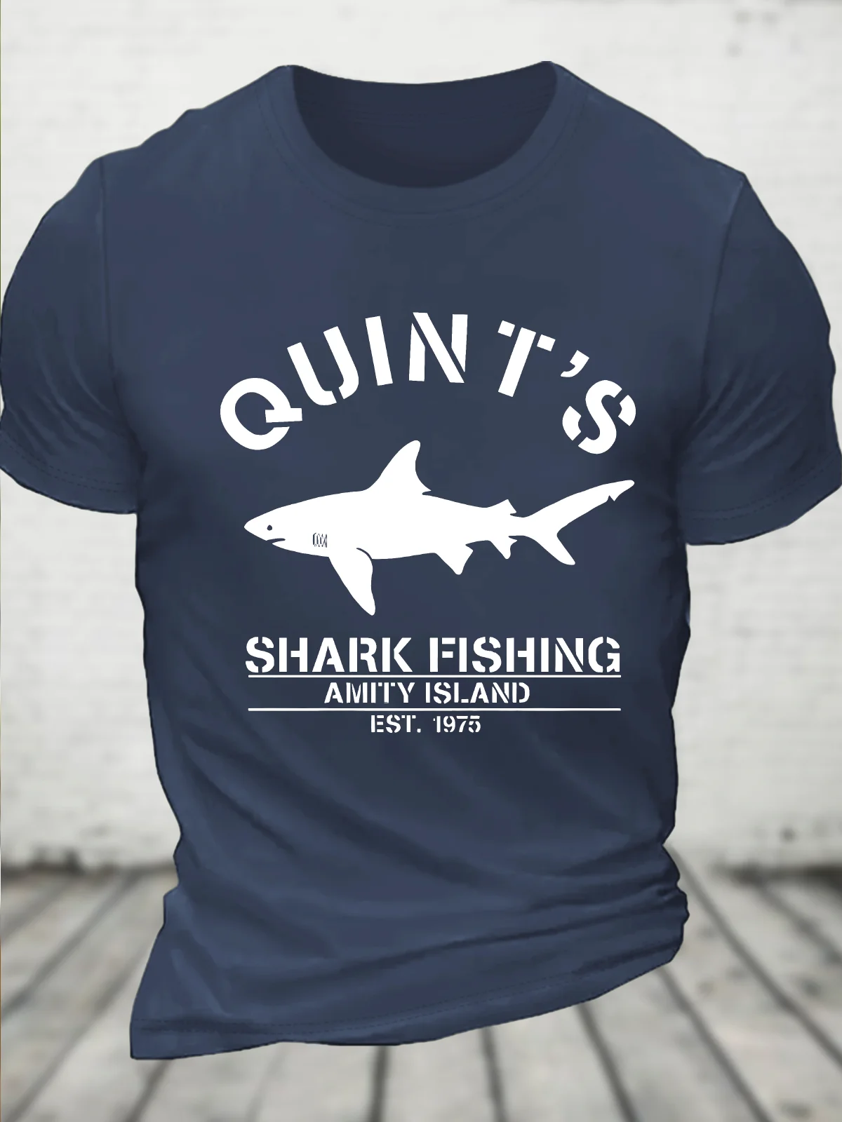 Quint's Shark Fishing Jaws Print Cotton T-Shirt