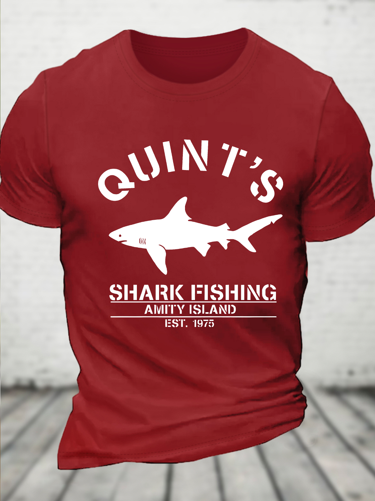 Quint's Shark Fishing Jaws Print Cotton T-Shirt