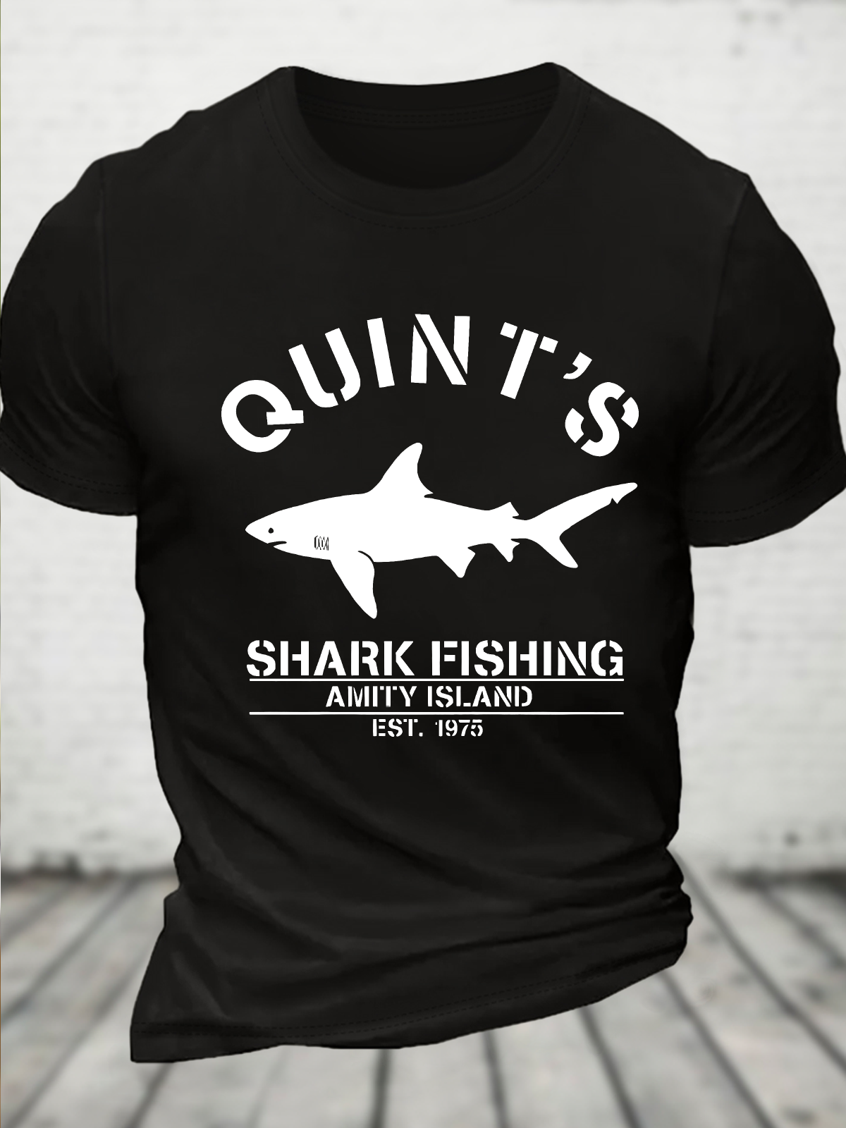 Quint's Shark Fishing Jaws Print Cotton T-Shirt