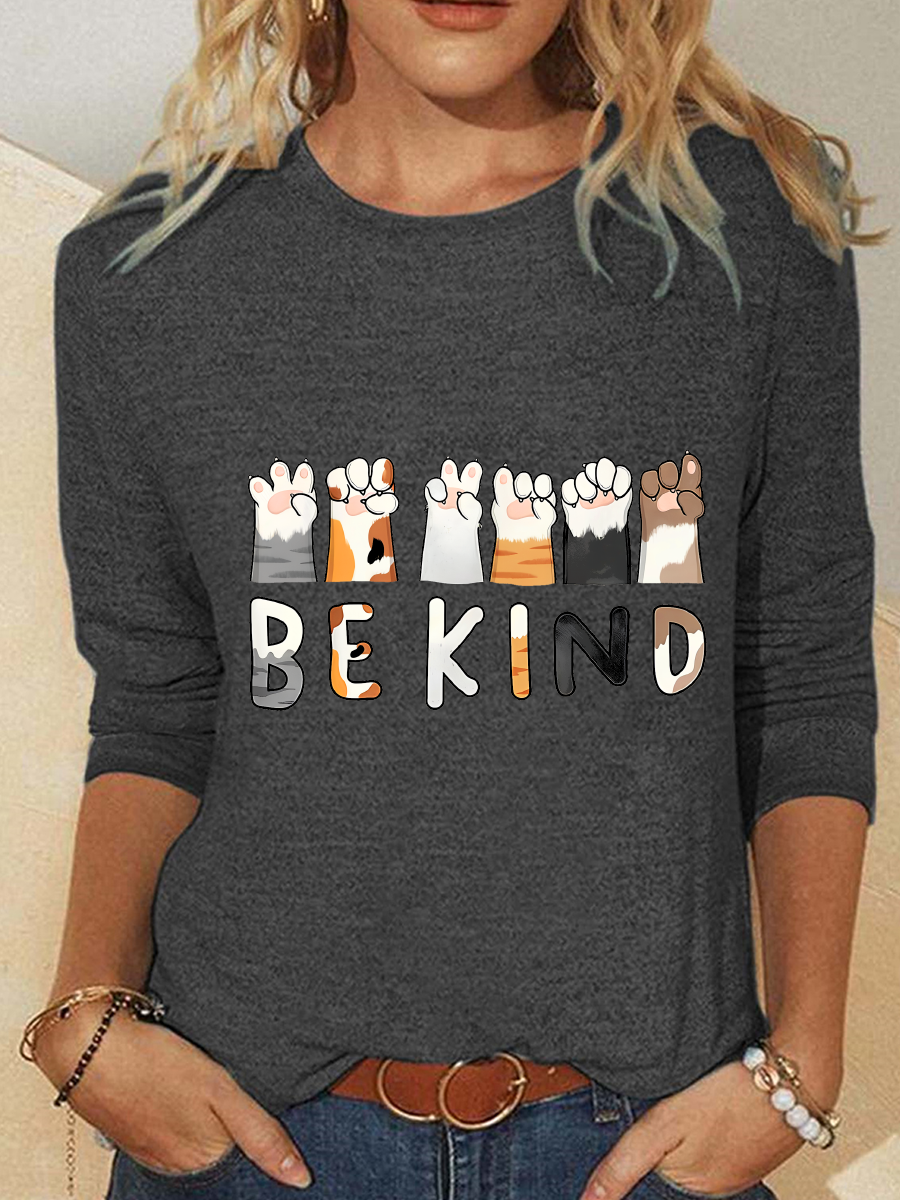 Be Kind Funny Cat Casual Long Sleeve Shirt