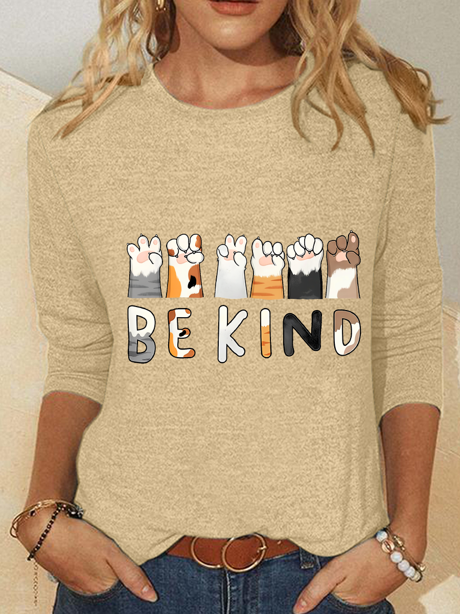 Be Kind Funny Cat Casual Long Sleeve Shirt