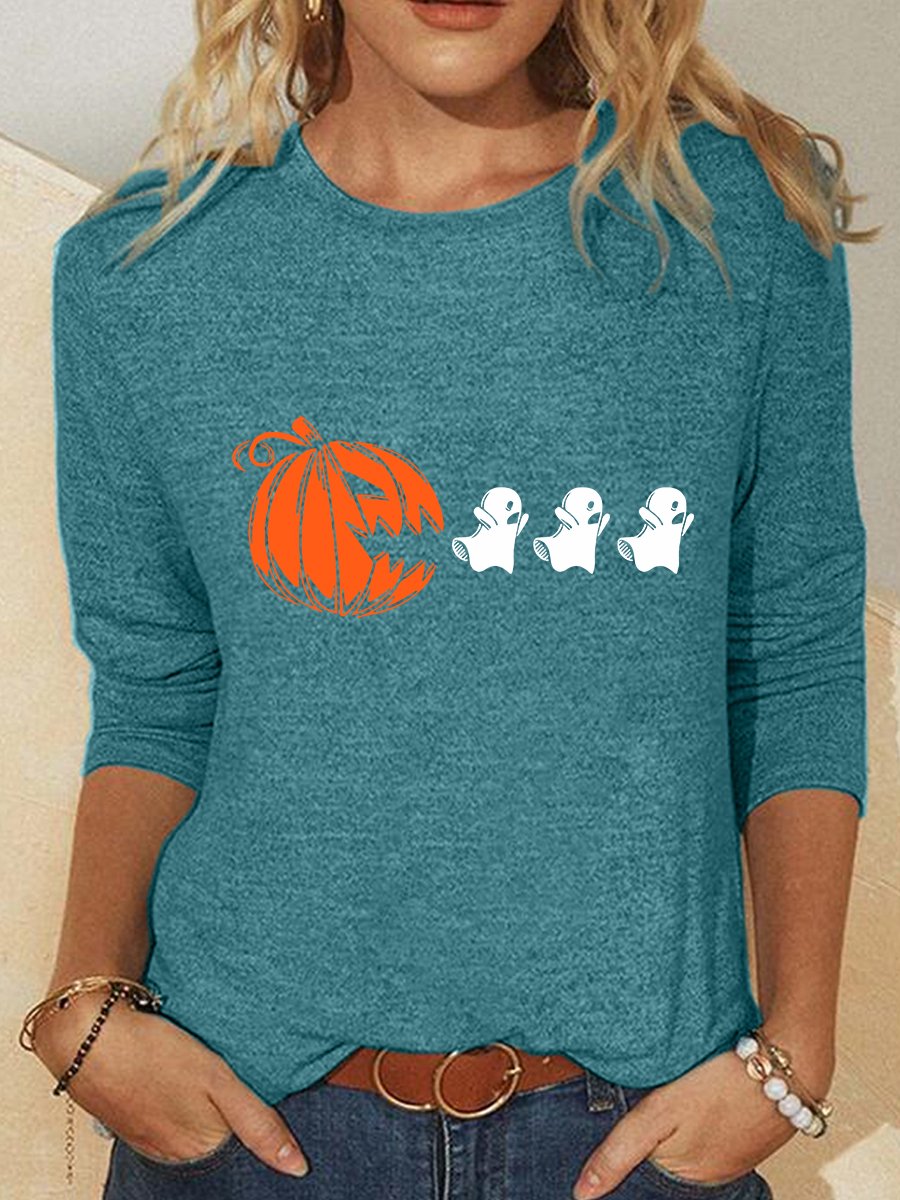 Halloween Ghost Shirt Pumpkin Halloween Matching Shirt Casual Long Sleeve Shirt